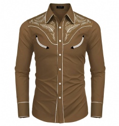Brown Western Shirt with Silver Leaf Design