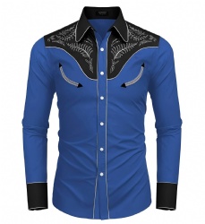 Royal Blue Western Shirt with Black and White Accents