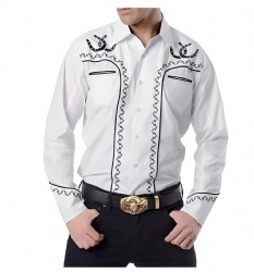 White Western Shirt with Black Horseshoe and Star Patterns