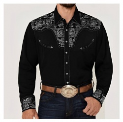 Black Western Shirt with Silver Floral Pattern
