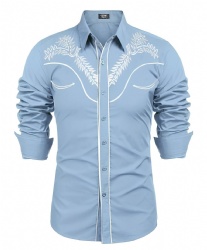 Blue White Trimmed Western Shirt