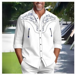 White Western Shirt with Blue Pattern