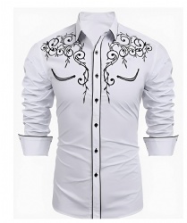 White Western Shirt with Black Scroll Pattern