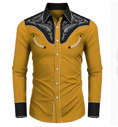 Mustard Yellow Western Shirt with Black Accents and White Patterns