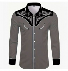 Gray Western Shirt with Black and White Pattern