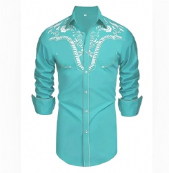 Turquoise Western Shirt with White Floral Accents
