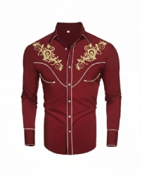 Maroon Western Shirt with Gold Swirls