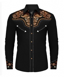 Black Western Shirt with Gold Floral Patterns