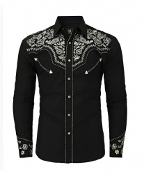 Black Western Shirt with Silver Floral Accents