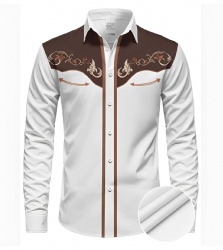 White Brown Western Shirt with Floral Accents