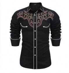 Black Western Shirt with Brown and White Swirls