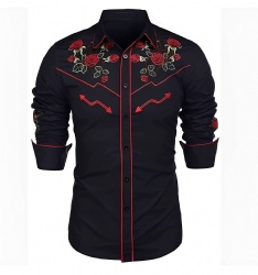 Black Western Shirt with Red Roses