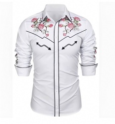 White Western Shirt with Pink Rose Pattern