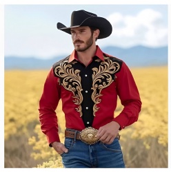 Red Western Shirt with Gold Scrollwork