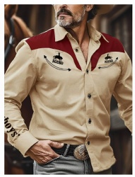 Tan and Red Western Shirt with Rodeo Design