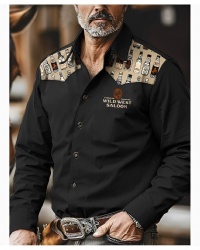 Black Western Shirt with Bottle Pattern