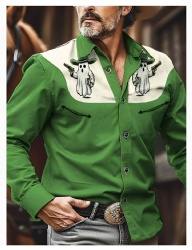 Green Western Shirt with Ghost Print