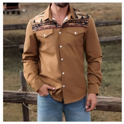 Brown Western Shirt with Mountain Pattern