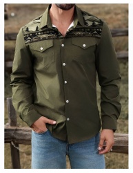 Olive Western Shirt with Woodland Print