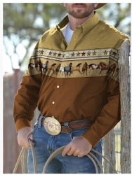 Brown and Khaki Horse Print Western Shirt