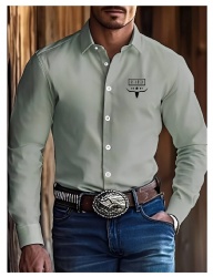 Pale Green Western Shirt with Bull Skull Emblem