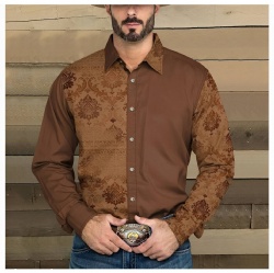 Brown Damask Patterned Western Shirt