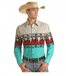 Western Shirt with Longhorn Skull & Turquoise