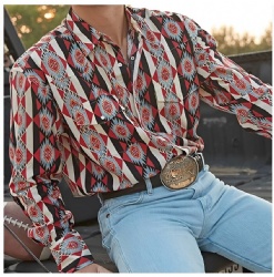 Red Geometric Diamond Western Shirt