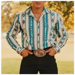 Teal & Burgundy Southwestern Stripes Western Shirt