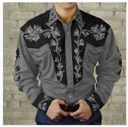 Black & Gray Western Shirt with Floral Vines
