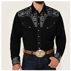 Black Western Shirt with Silver Floral Accents