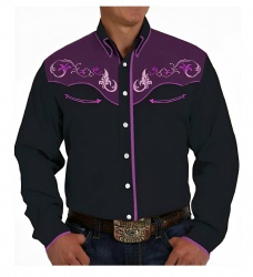 Purple Accented Western Shirt with Flourishes