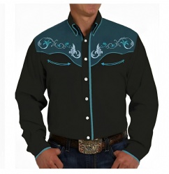 Teal Accent Western Shirt with Swirling Motifs