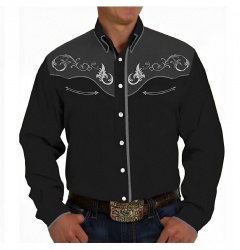 Black Western Shirt with Silver Scroll Accents