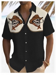 Black Western Shirt with Cowboy Skull and Bandana Art