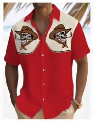 Red Western Shirt with Cowboy Skull Print
