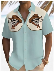 Light Blue Western Shirt with Cowboy Skull Art