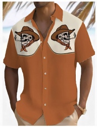 Rust Orange Western Shirt with Smoking Cowboy Skull