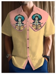 Yellow Pink Western Shirt with Sombrero Skeleton Pistols