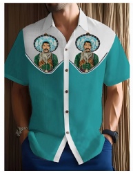 Teal Western Shirt with Sombrero Man Portrait