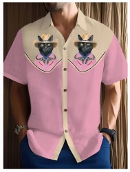 Pink Western Shirt with Black Cat Cowboy Art