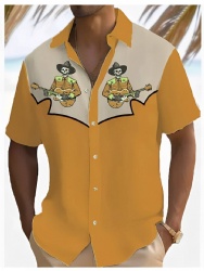 Yellow Western Shirt with Skeleton Guitarists
