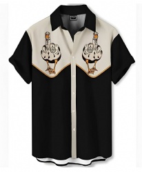 Black & Cream Western Shirt with Goose Middle Finger Art