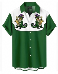 Emerald Green Western Shirt with Saxophone Playing Alligators
