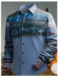 Buffalo and Horse Western Shirt with Tribal Blues