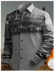 Grey Bison Horse Western Shirt with Tribal Patterns