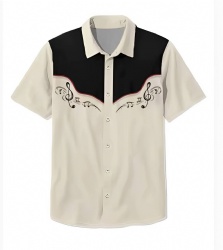 Cream Western Shirt with Black Overlay and Musical Notes