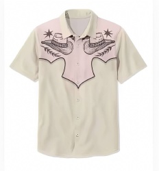 Pink and Beige Western Shirt with Cowboy Hats and Stars