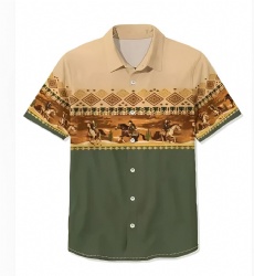 Tan and Green Cowboy Riding Western Shirt