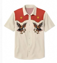 Red and Cream Western Shirt with Dual Flying Eagles